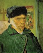 Vincent Van Goghen autorretratuetako bat, belarri zauritua bendatuta duela.