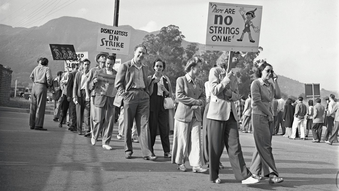 Disneyko grebalariak protestan, 1941eko udaberrian (arg: Los Angeles Times / Ucla Library)