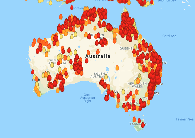 Australiako suteek bost milioi hektarea erre dituzte, Euskal Herriaren azalera halako bi